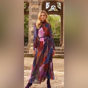 BNWT Oliphant Art Navy Maxi Dress with Belt Size M